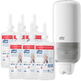 Kit Álcool em Gel: 1 Dispenser Sabonete Líquido Branco + Tork Álcool em Gel Antisséptico 6 frascos de 1 litro