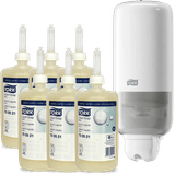 Kit: 1 Dispenser Branco + Sabonete Líquido Tork Suave 6 frascos