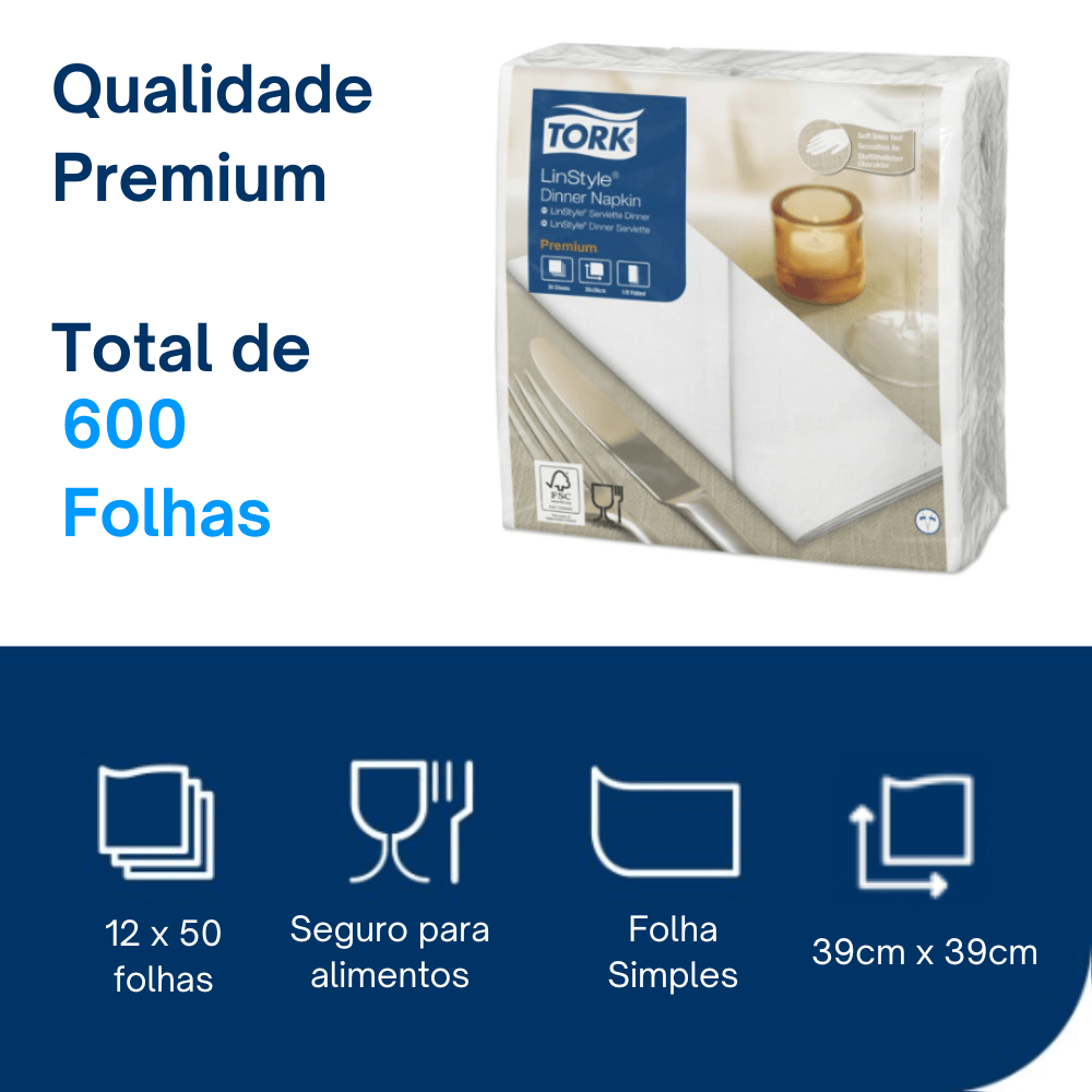 GuardanapoLINSTYLEPremiumTorkBranco12pacotescom50folhascada