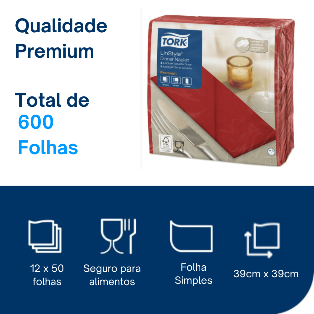 GuardanapoLINSTYLEPremiumTorkVermelho12pacotescom50folhascada